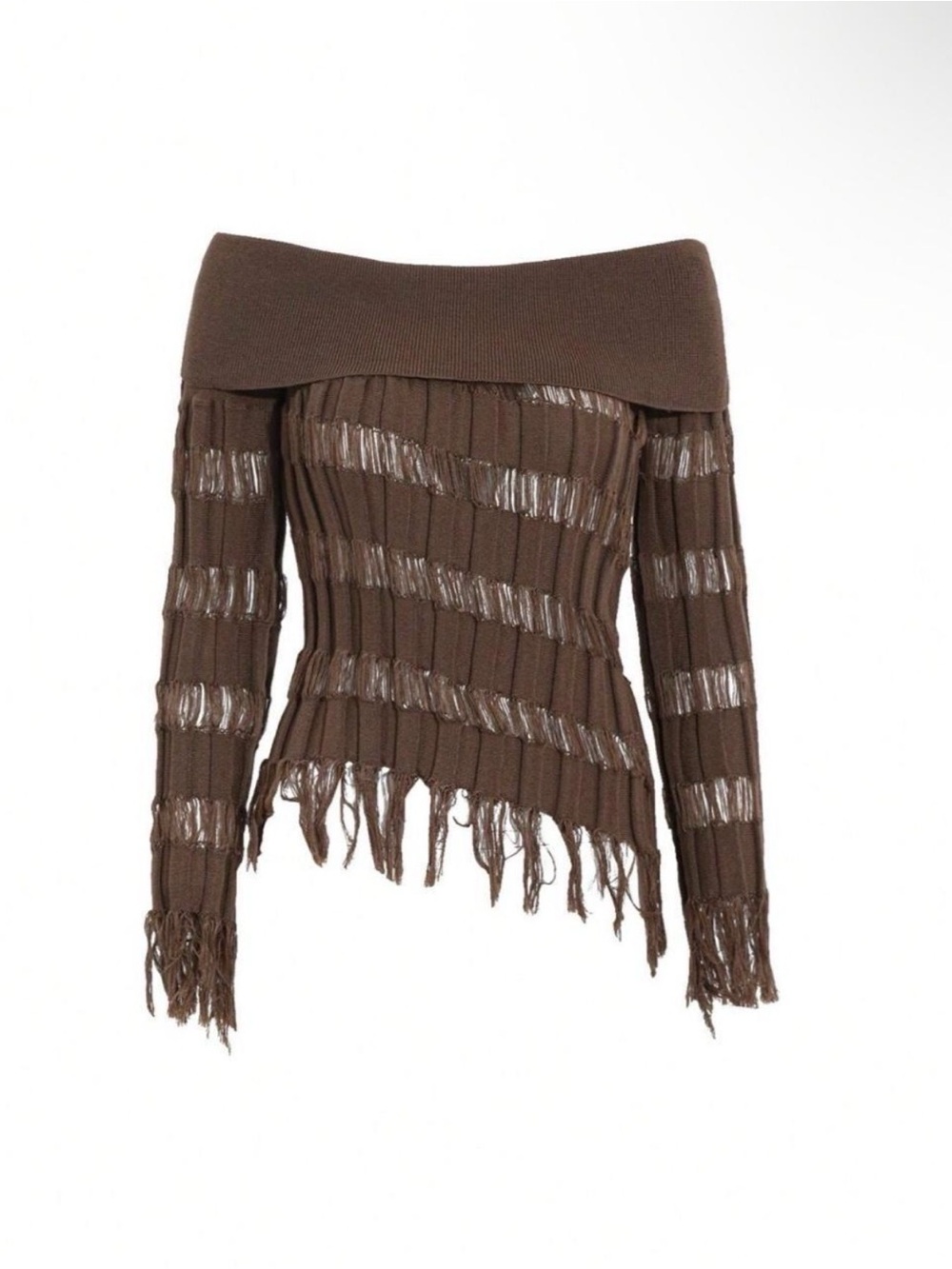DAZY Brown off the shoulder knit sweater - Picture 3 of 6